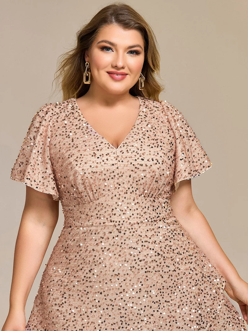 pretty CALISTEA|Robe de soirée mi-longue à volants et paillettes(Vente Finale)