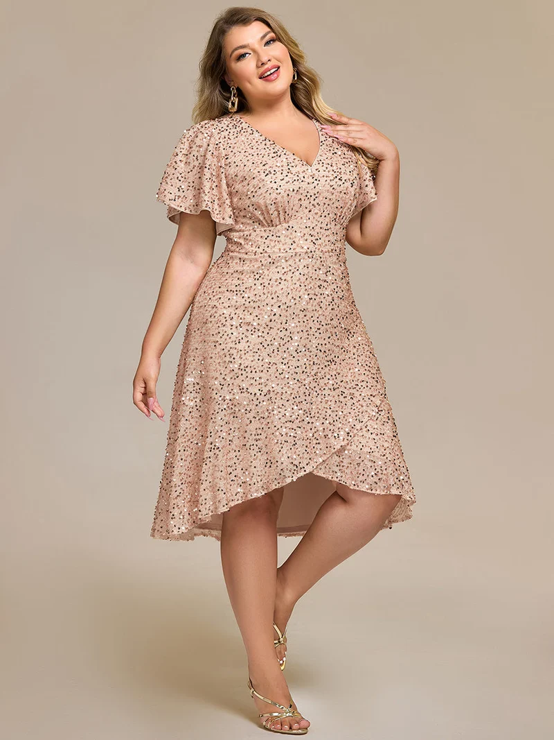 pretty CALISTEA|Robe de soirée mi-longue à volants et paillettes(Vente Finale)