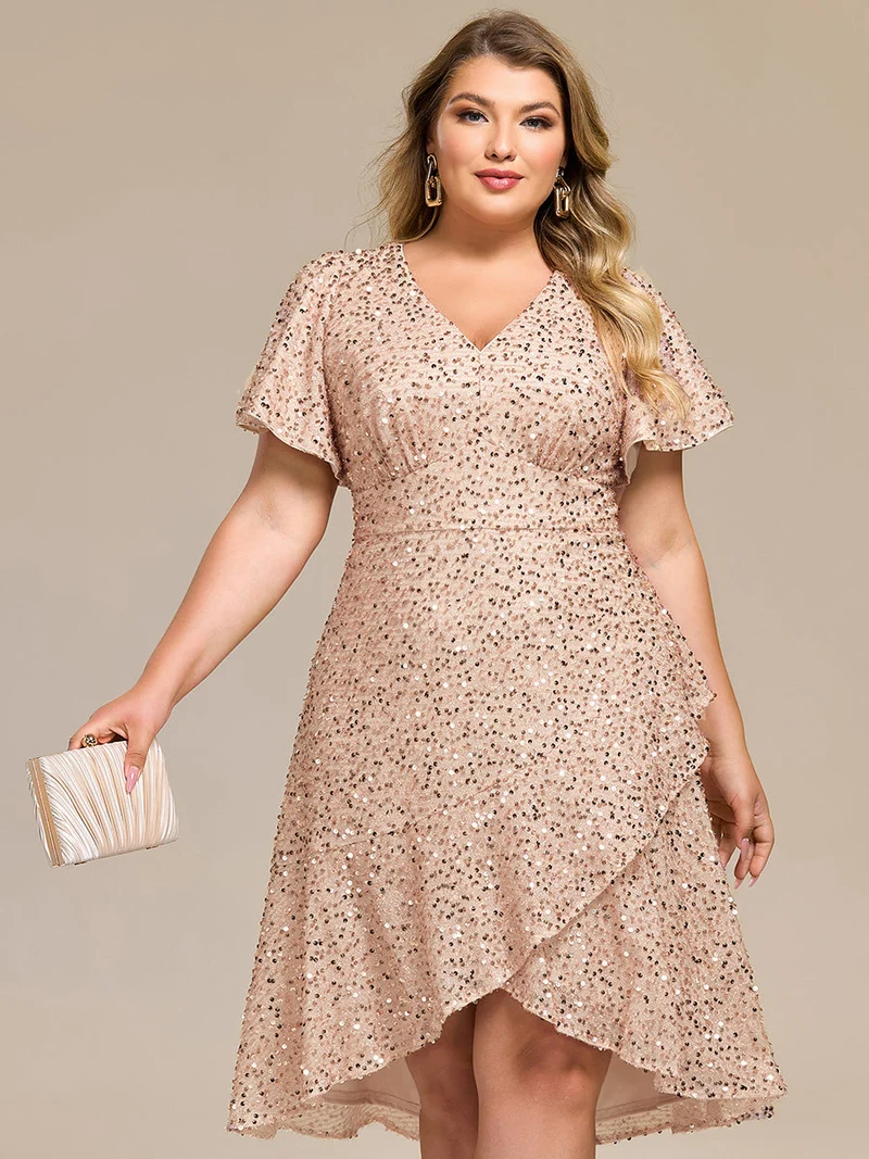 pretty CALISTEA|Robe de soirée mi-longue à volants et paillettes(Vente Finale)