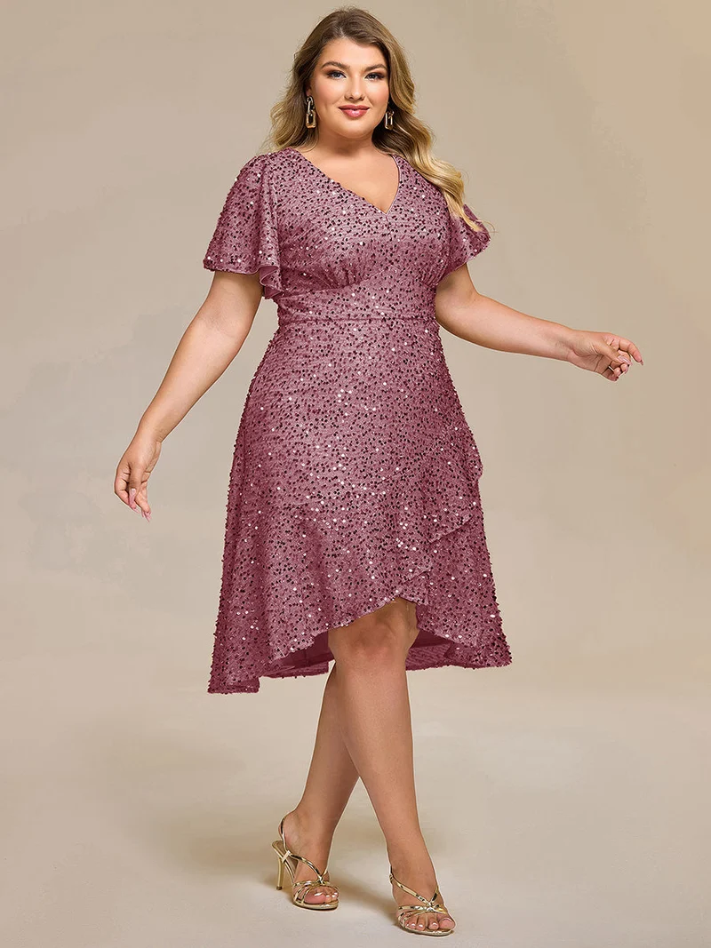 pretty CALISTEA|Robe de soirée mi-longue à volants et paillettes(Vente Finale)