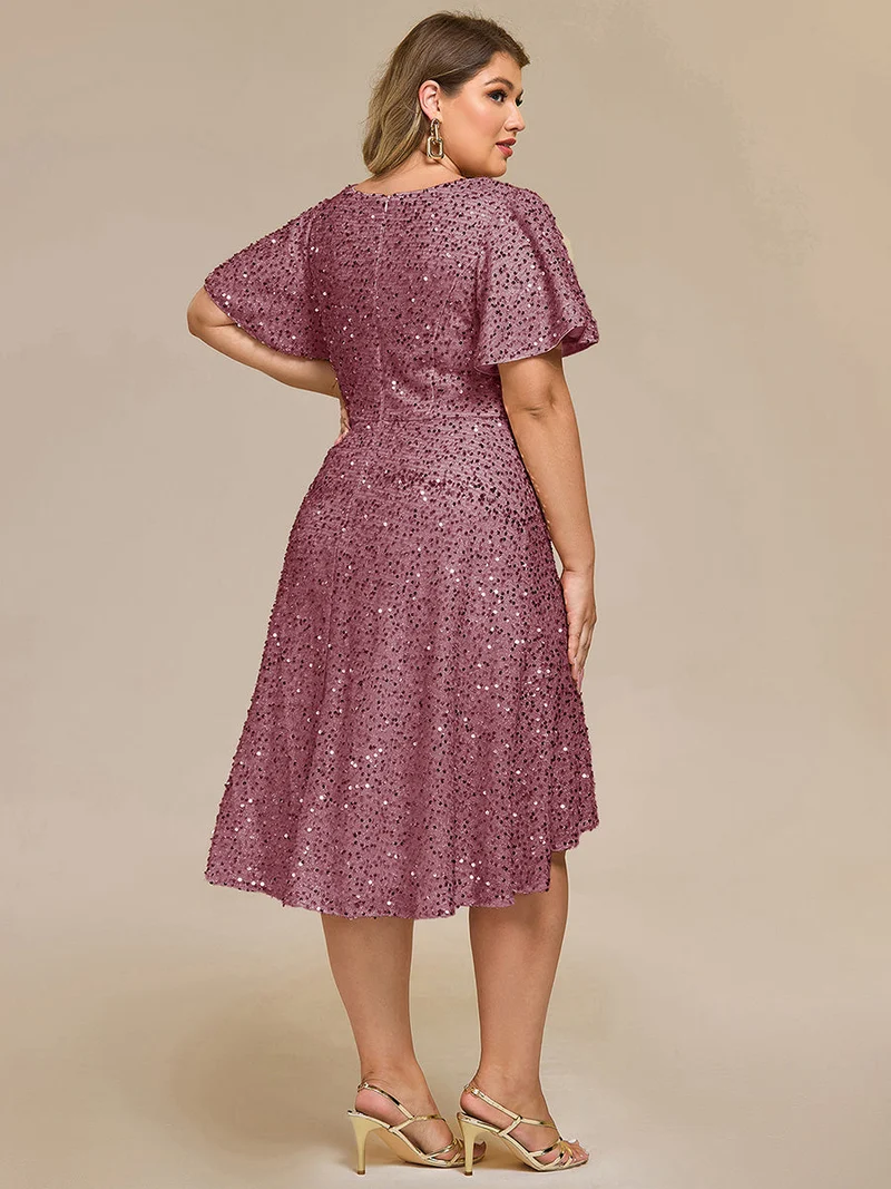pretty CALISTEA|Robe de soirée mi-longue à volants et paillettes(Vente Finale)