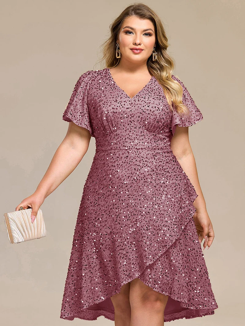 pretty CALISTEA|Robe de soirée mi-longue à volants et paillettes(Vente Finale)