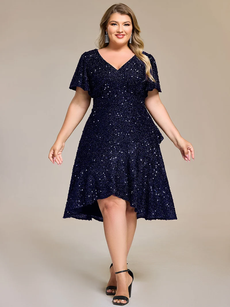 pretty CALISTEA|Robe de soirée mi-longue à volants et paillettes(Vente Finale)