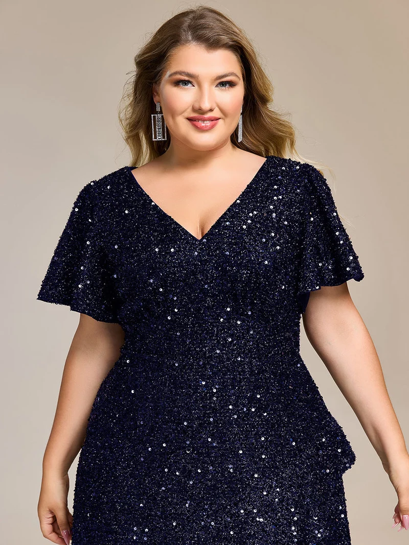 pretty CALISTEA|Robe de soirée mi-longue à volants et paillettes(Vente Finale)