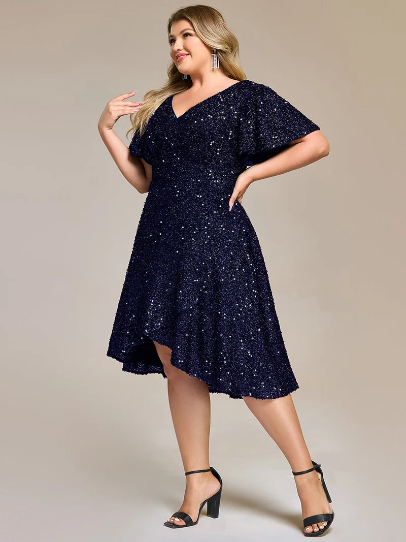 pretty CALISTEA|Robe de soirée mi-longue à volants et paillettes(Vente Finale)