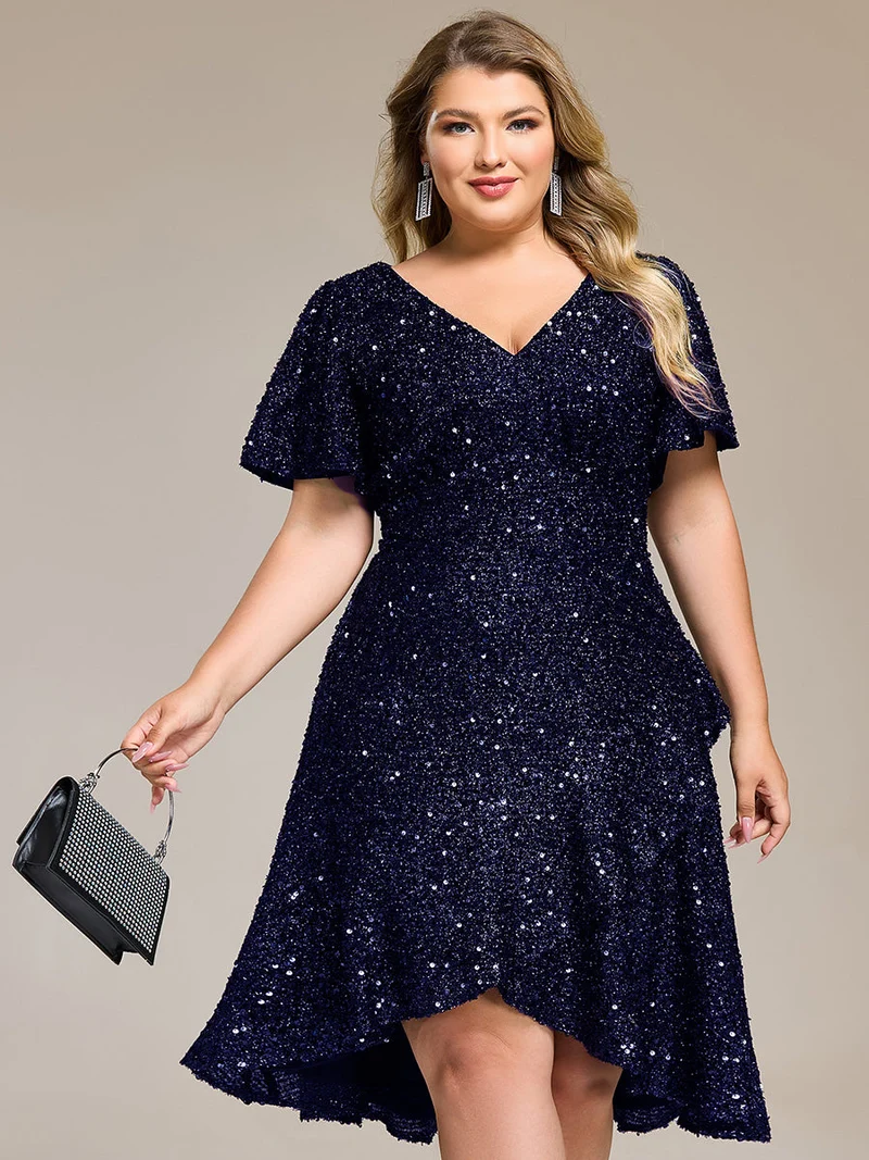 pretty CALISTEA|Robe de soirée mi-longue à volants et paillettes(Vente Finale)