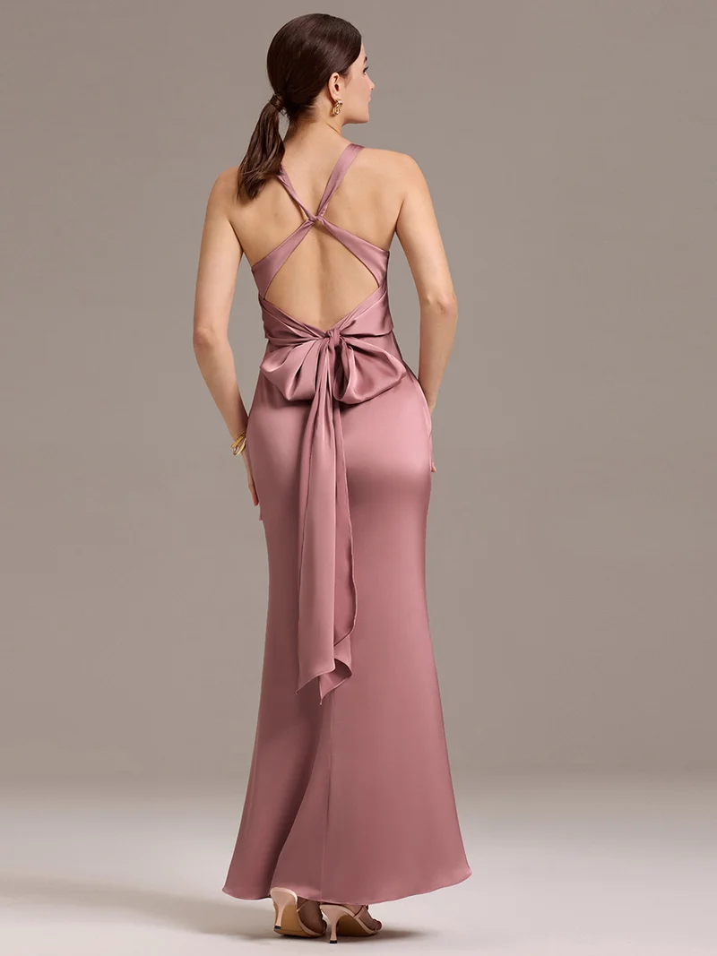 ever MINTA|Robe longue en satin avec nœuds croisés dans le dos