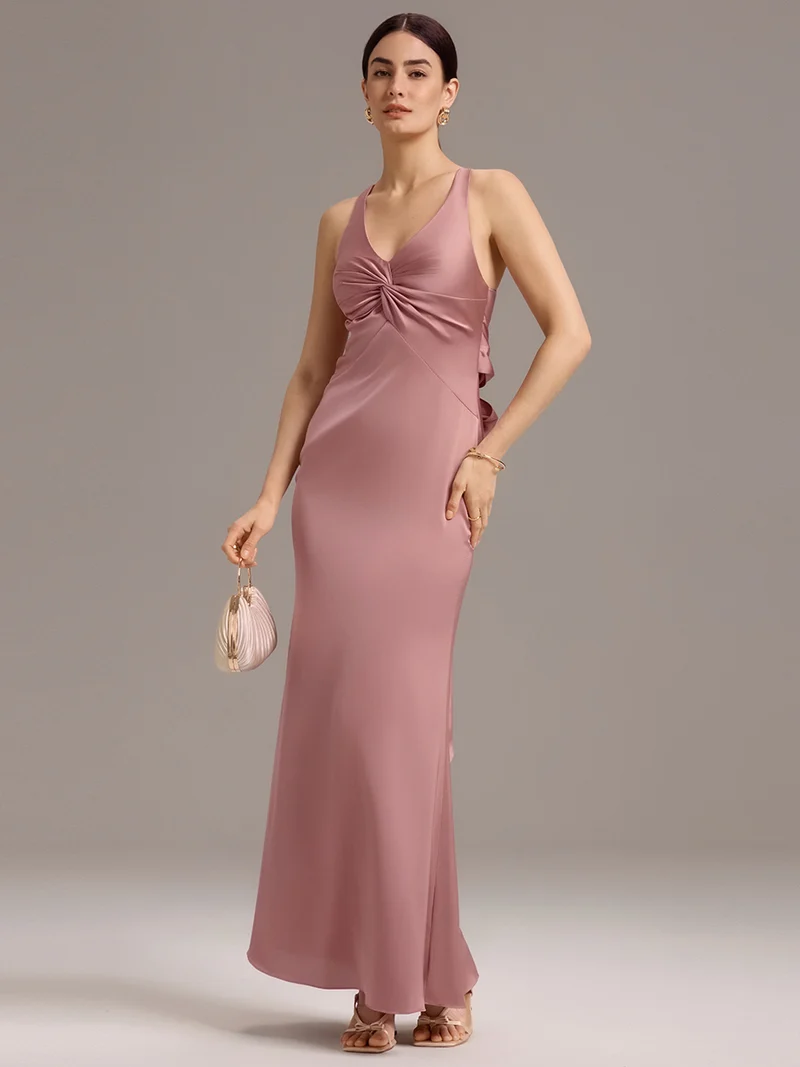 ever MINTA|Robe longue en satin avec nœuds croisés dans le dos