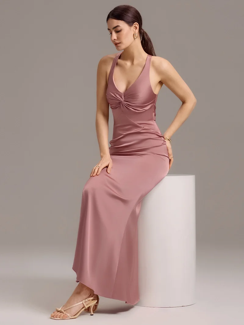 ever MINTA|Robe longue en satin avec nœuds croisés dans le dos