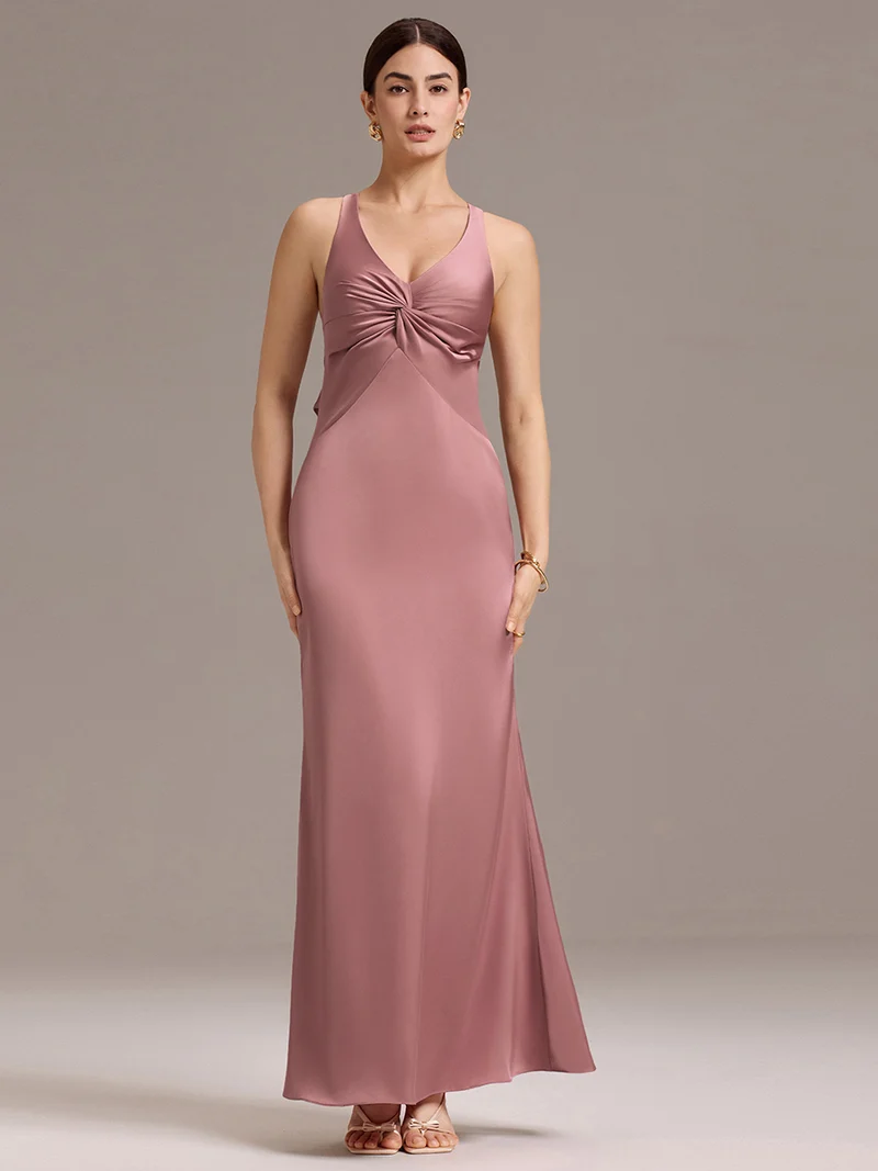 ever MINTA|Robe longue en satin avec nœuds croisés dans le dos