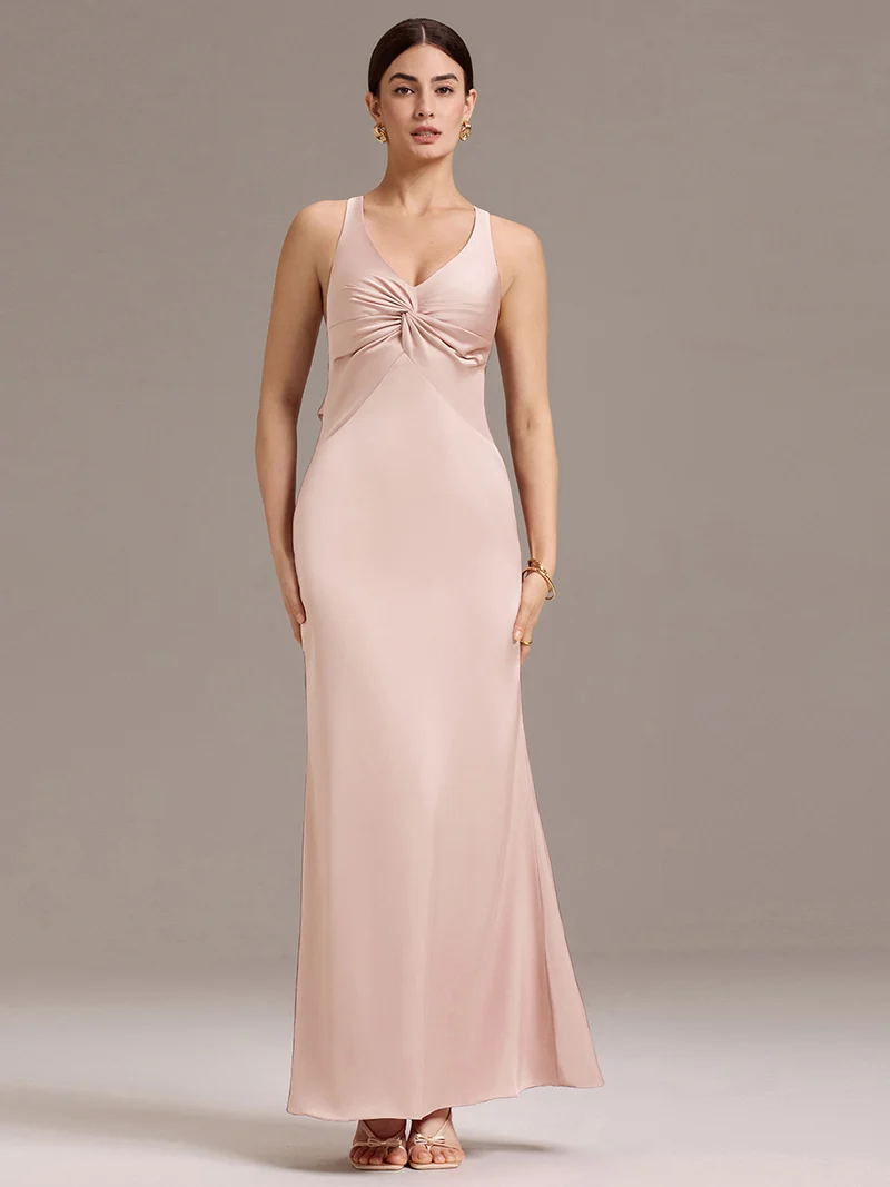 ever MINTA|Robe longue en satin avec nœuds croisés dans le dos
