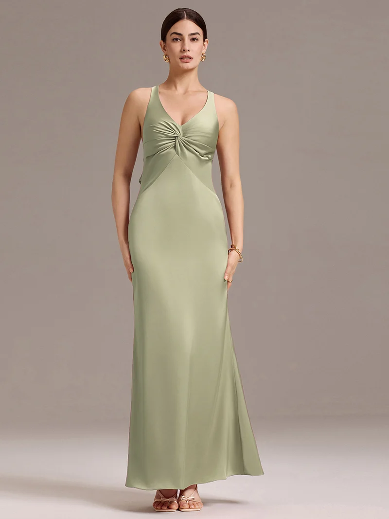 ever MINTA|Robe longue en satin avec nœuds croisés dans le dos