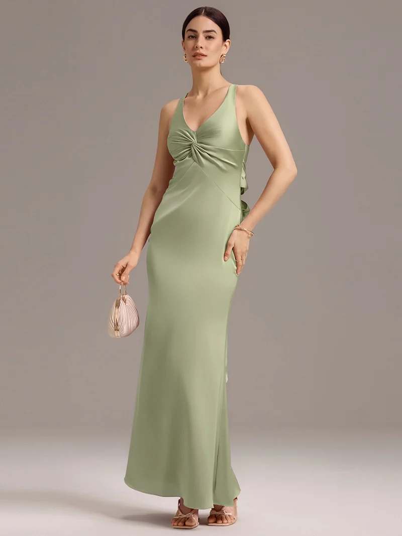 ever MINTA|Robe longue en satin avec nœuds croisés dans le dos