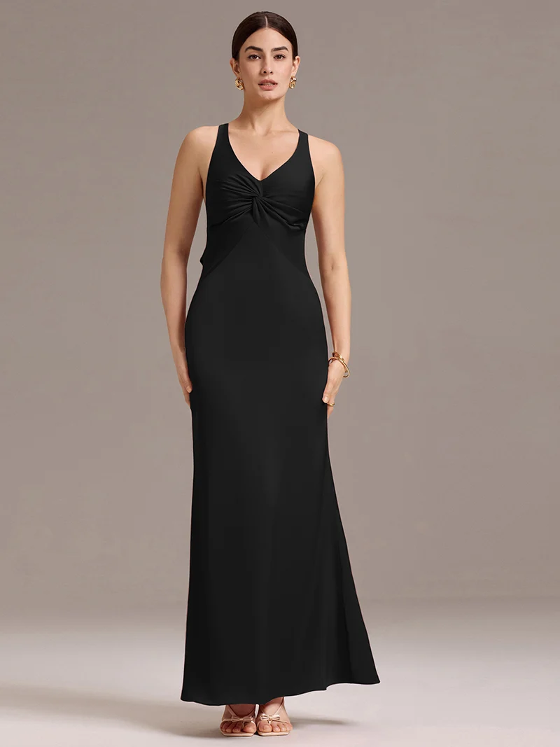 ever MINTA|Robe longue en satin avec nœuds croisés dans le dos