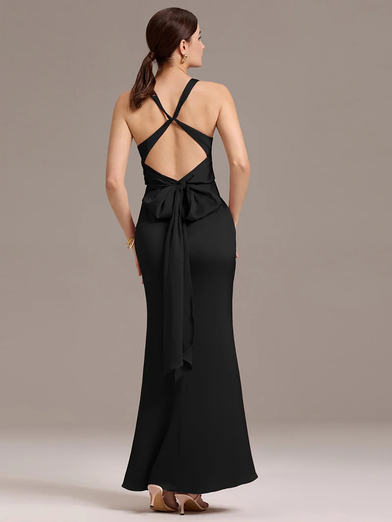 ever MINTA|Robe longue en satin avec nœuds croisés dans le dos