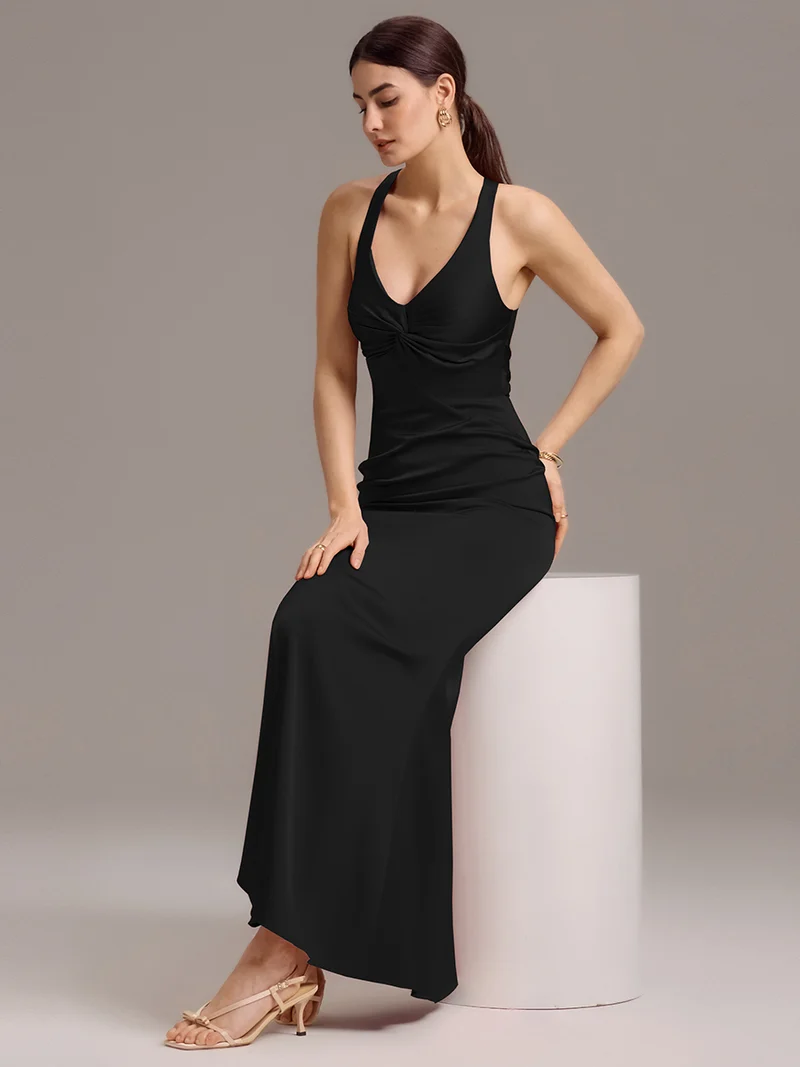 ever MINTA|Robe longue en satin avec nœuds croisés dans le dos