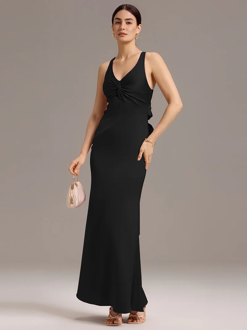 ever MINTA|Robe longue en satin avec nœuds croisés dans le dos