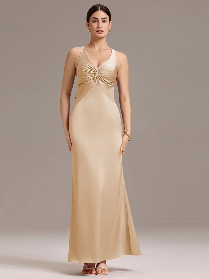 ever MINTA|Robe longue en satin avec nœuds croisés dans le dos