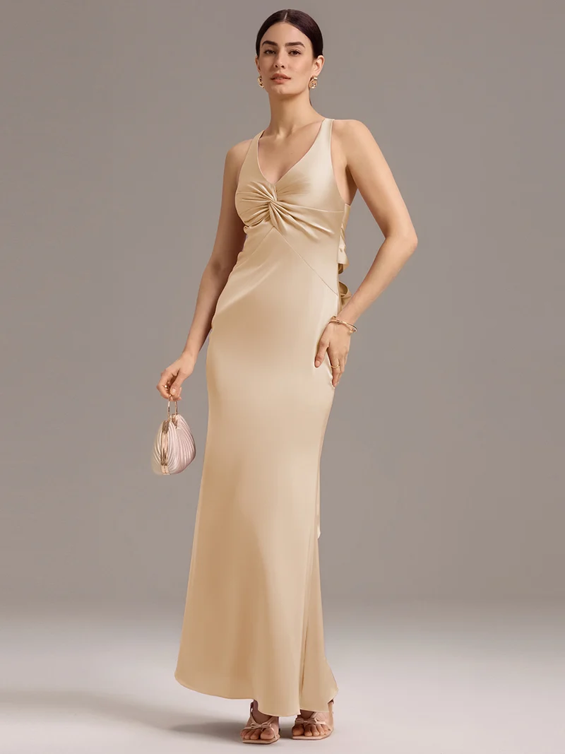 ever MINTA|Robe longue en satin avec nœuds croisés dans le dos