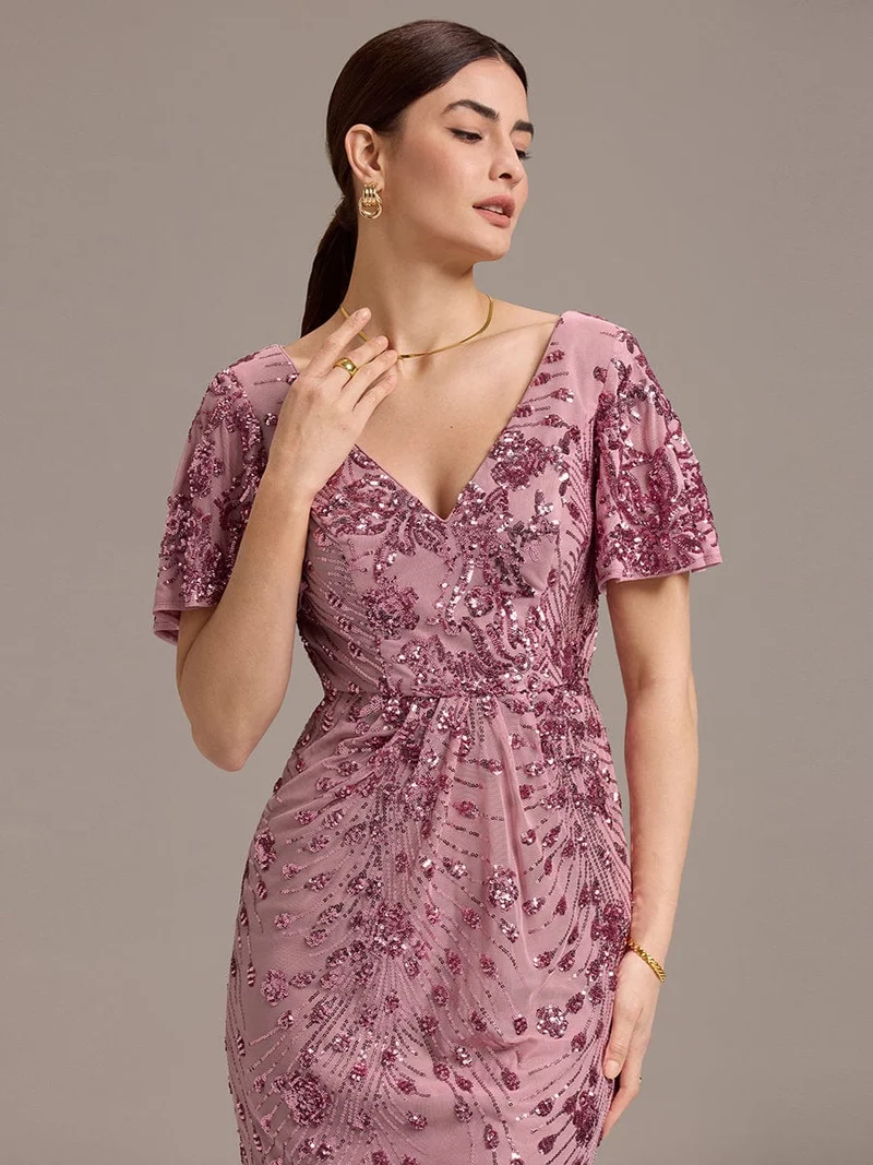 ever PALMER|Robe cérémonie femme mi-longue sirène formelle brodée à paillettes