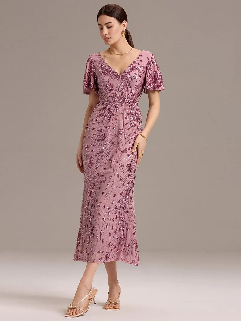ever PALMER|Robe cérémonie femme mi-longue sirène formelle brodée à paillettes