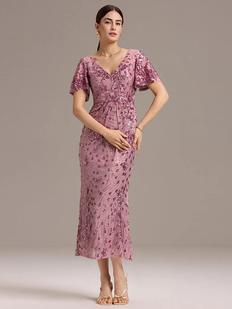 ever PALMER|Robe cérémonie femme mi-longue sirène formelle brodée à paillettes