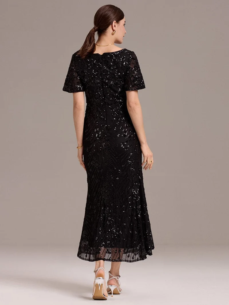 ever PALMER|Robe cérémonie femme mi-longue sirène formelle brodée à paillettes