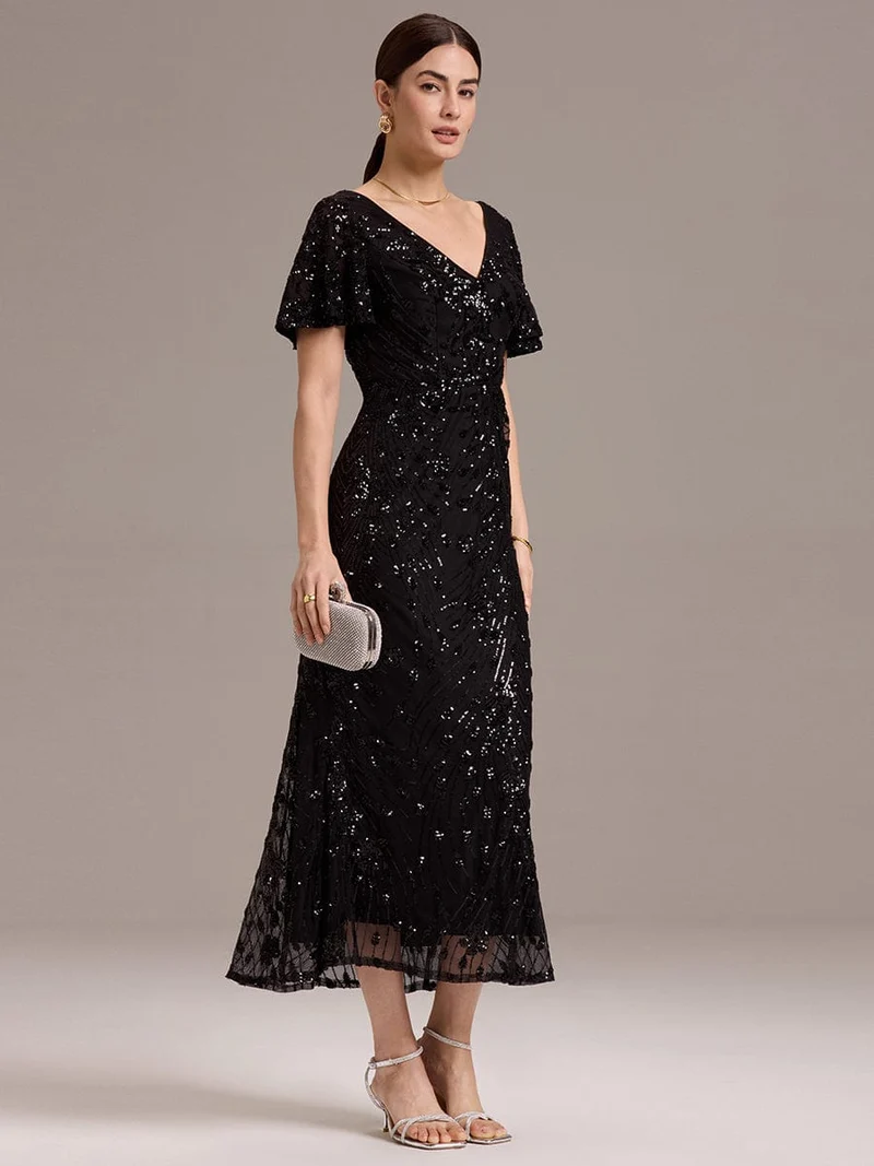 ever PALMER|Robe cérémonie femme mi-longue sirène formelle brodée à paillettes