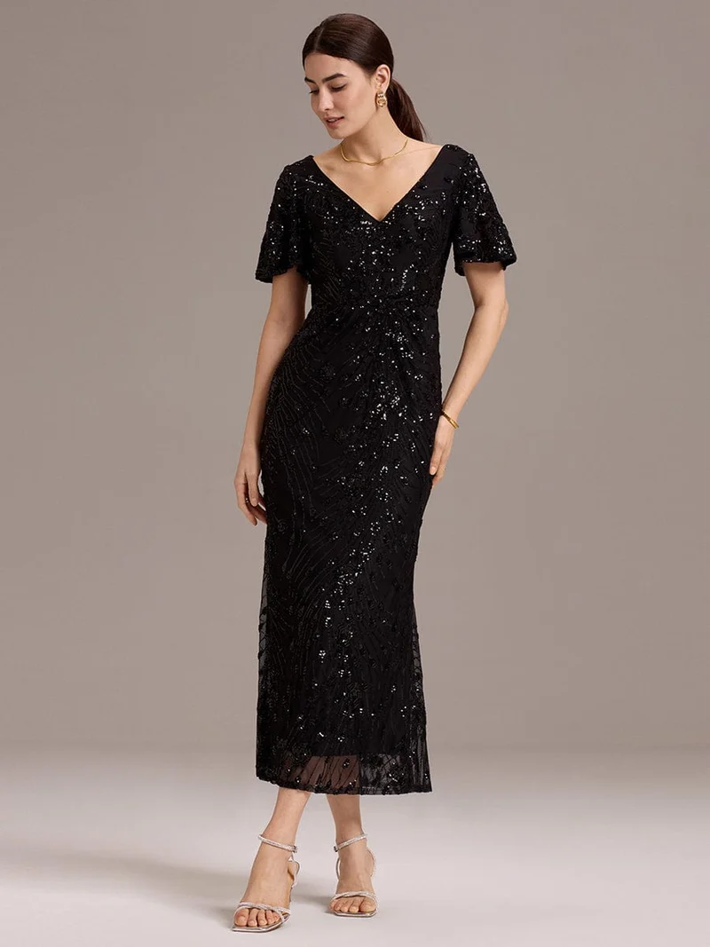 ever PALMER|Robe cérémonie femme mi-longue sirène formelle brodée à paillettes
