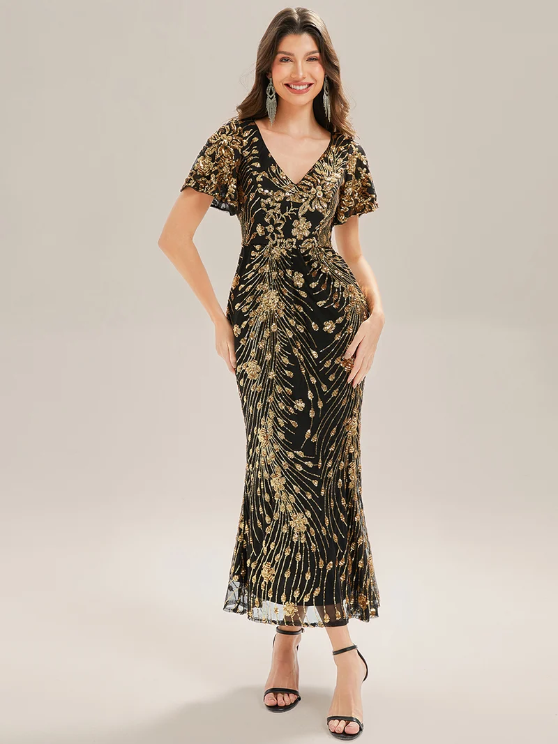 ever PALMER|Robe cérémonie femme mi-longue sirène formelle brodée à paillettes