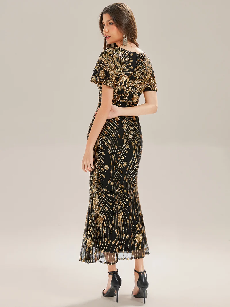 ever PALMER|Robe cérémonie femme mi-longue sirène formelle brodée à paillettes