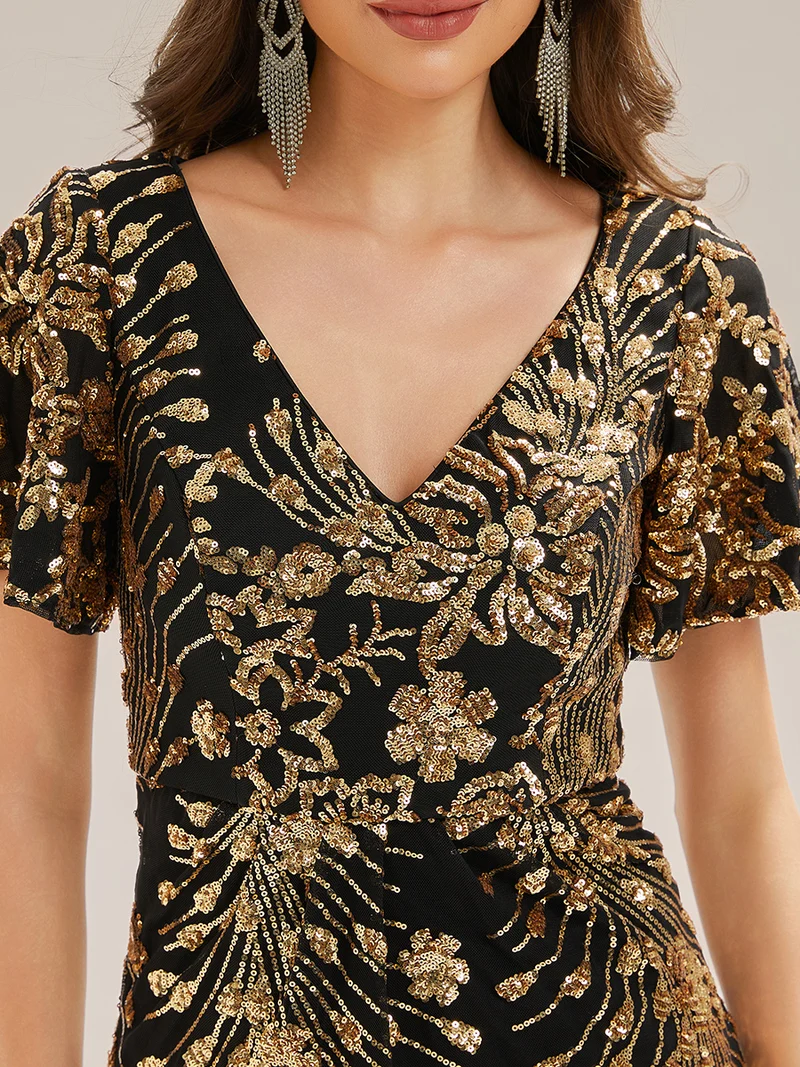 ever PALMER|Robe cérémonie femme mi-longue sirène formelle brodée à paillettes