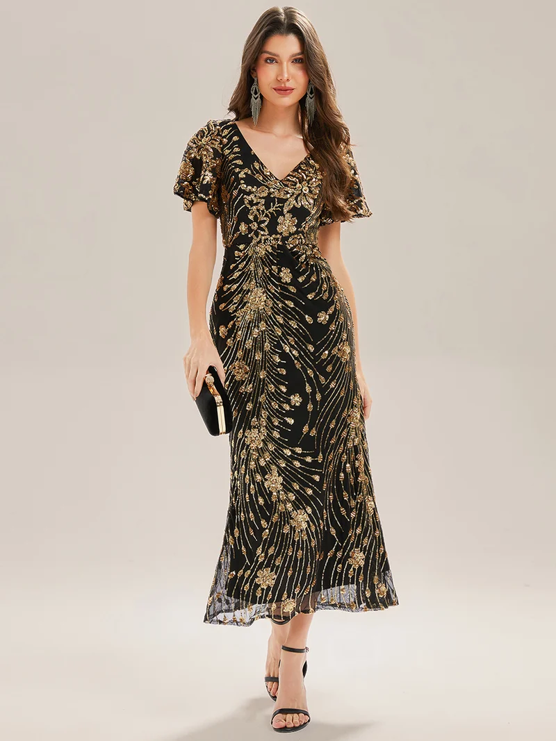 ever PALMER|Robe cérémonie femme mi-longue sirène formelle brodée à paillettes