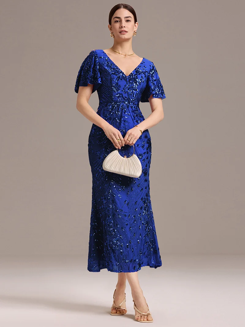 ever PALMER|Robe cérémonie femme mi-longue sirène formelle brodée à paillettes