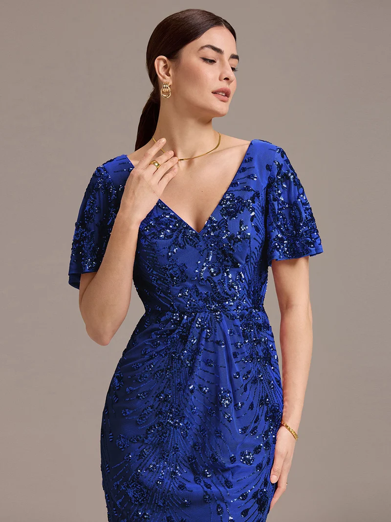 ever PALMER|Robe cérémonie femme mi-longue sirène formelle brodée à paillettes