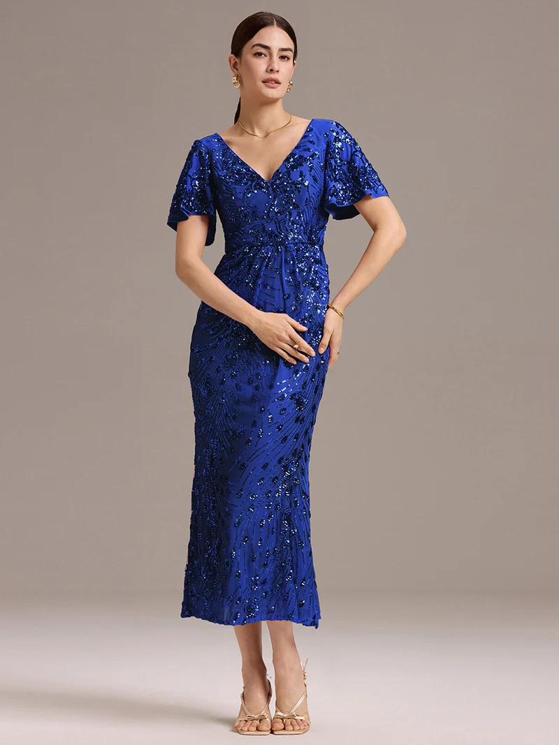 ever PALMER|Robe cérémonie femme mi-longue sirène formelle brodée à paillettes