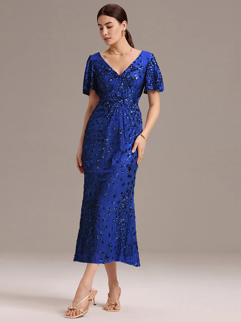 ever PALMER|Robe cérémonie femme mi-longue sirène formelle brodée à paillettes