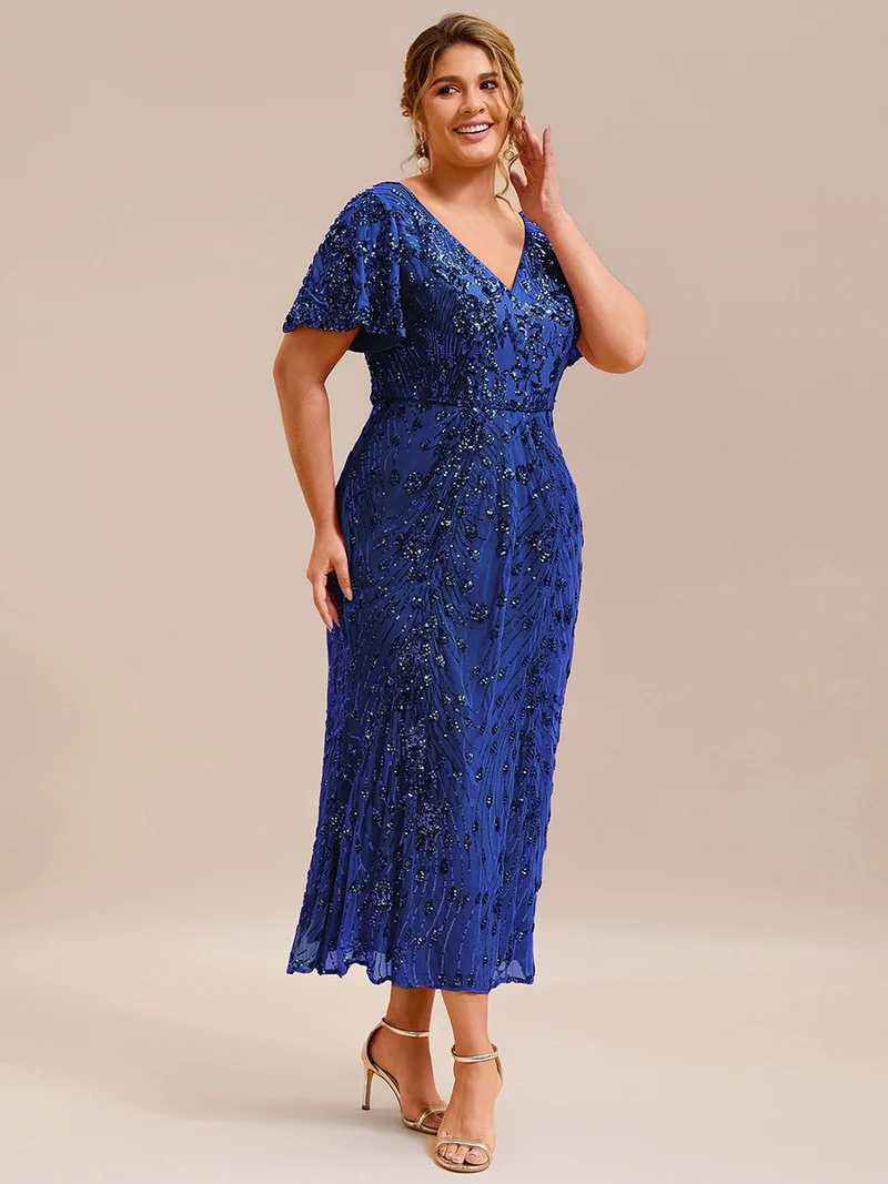 ever PALMER|Robe cérémonie femme mi-longue sirène formelle brodée à paillettes