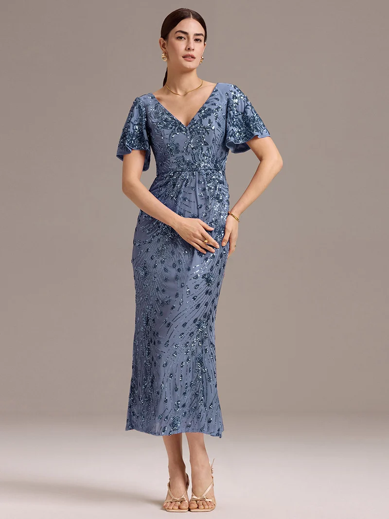 ever PALMER|Robe cérémonie femme mi-longue sirène formelle brodée à paillettes