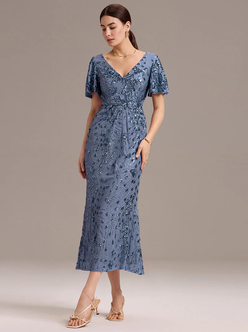 ever PALMER|Robe cérémonie femme mi-longue sirène formelle brodée à paillettes