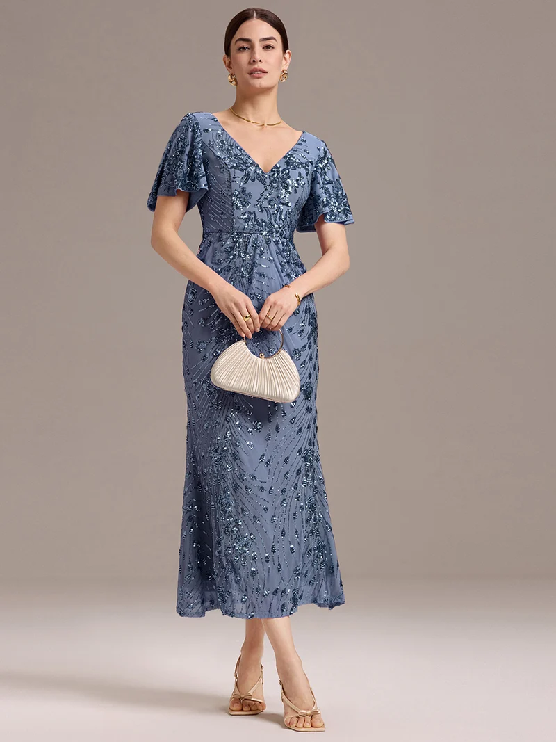 ever PALMER|Robe cérémonie femme mi-longue sirène formelle brodée à paillettes