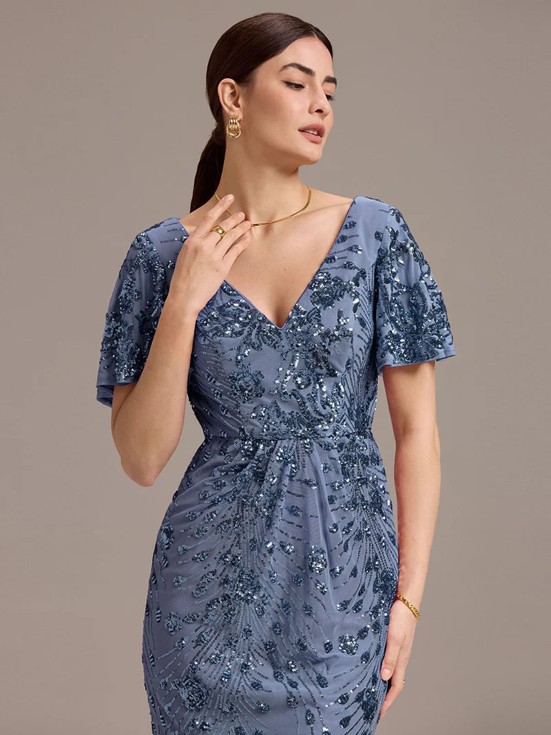 ever PALMER|Robe cérémonie femme mi-longue sirène formelle brodée à paillettes