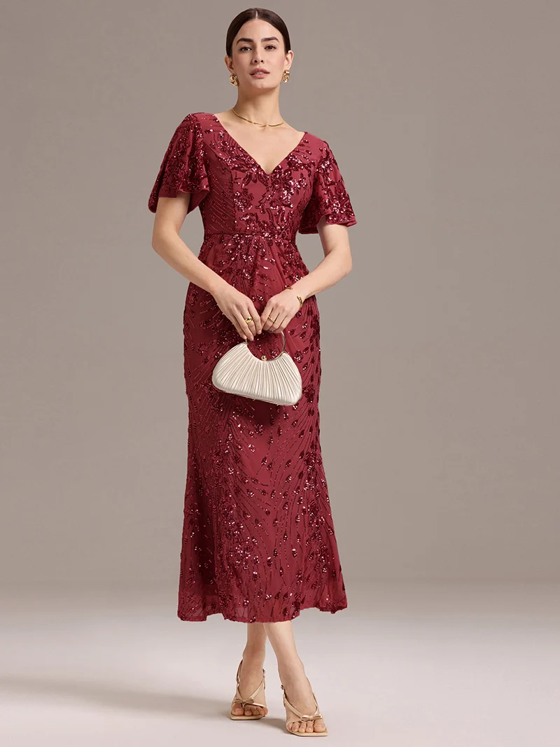 ever PALMER|Robe cérémonie femme mi-longue sirène formelle brodée à paillettes
