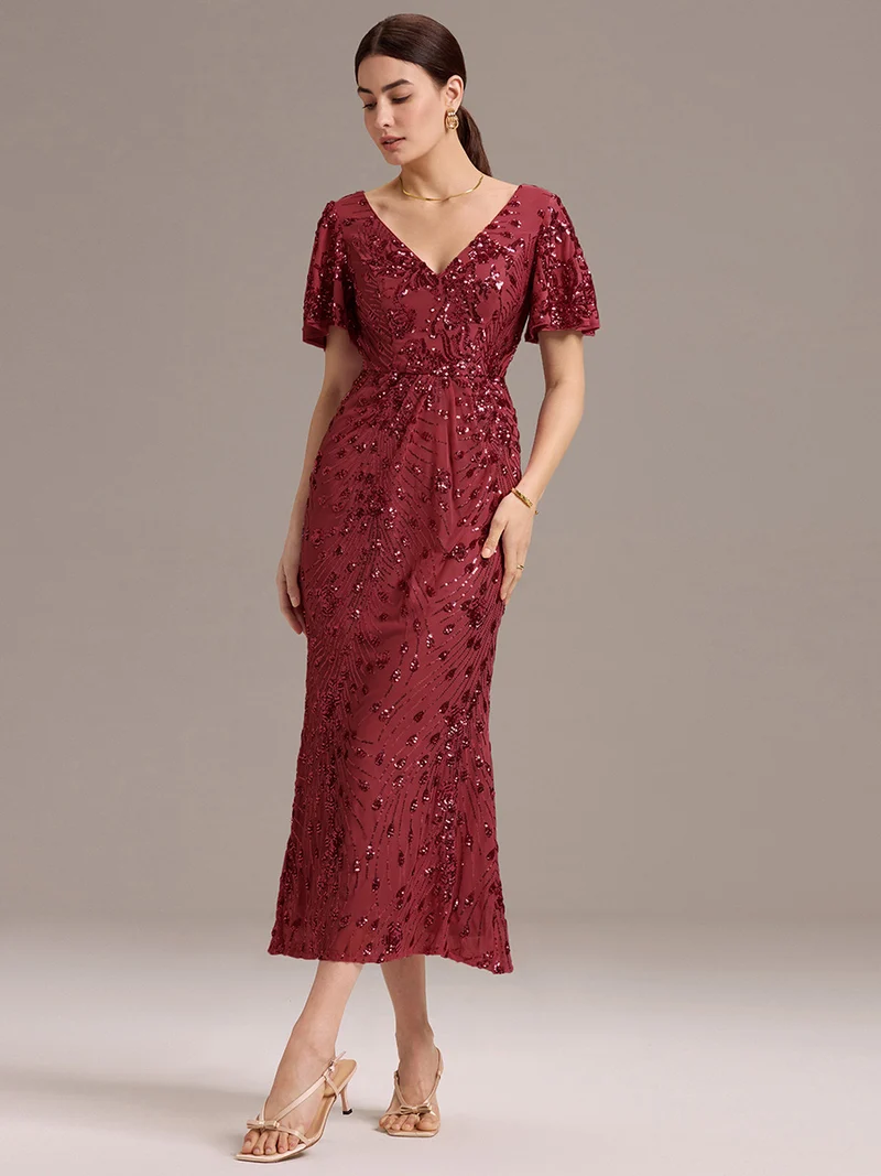 ever PALMER|Robe cérémonie femme mi-longue sirène formelle brodée à paillettes