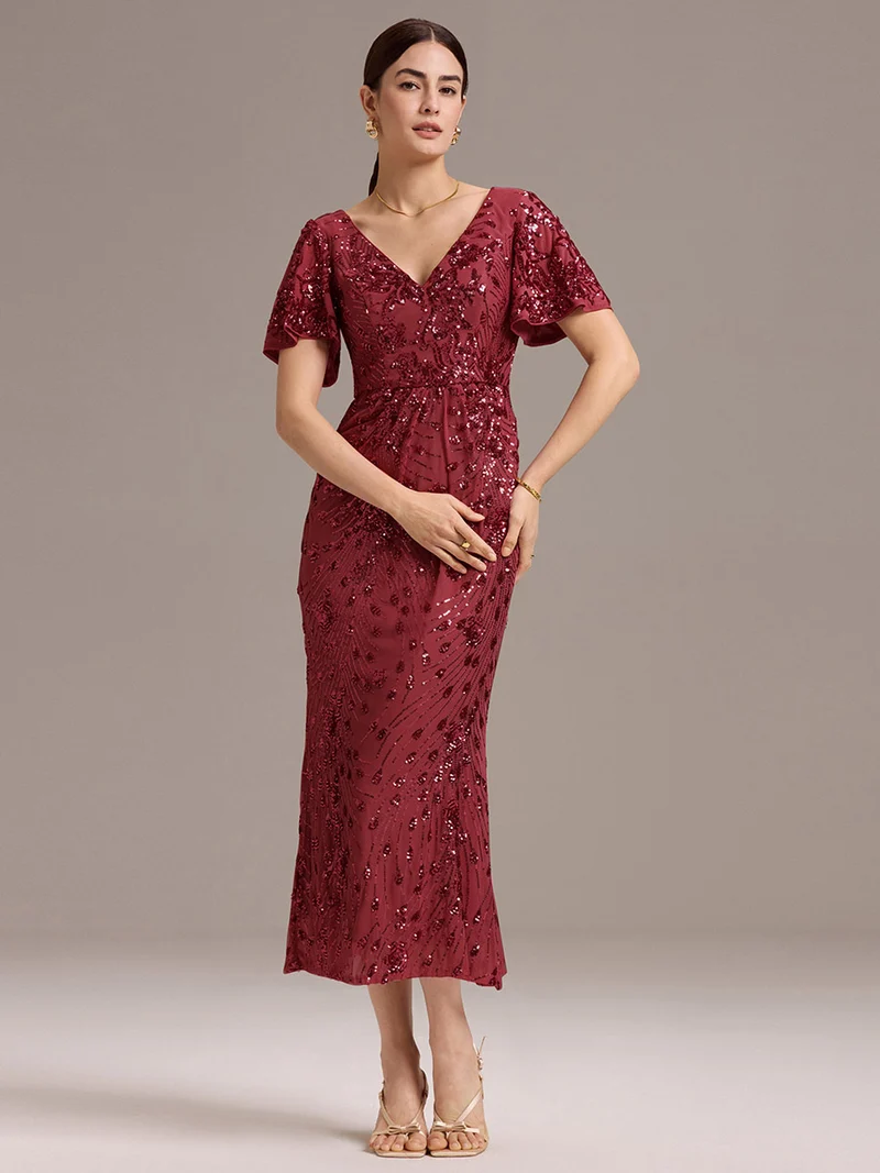ever PALMER|Robe cérémonie femme mi-longue sirène formelle brodée à paillettes