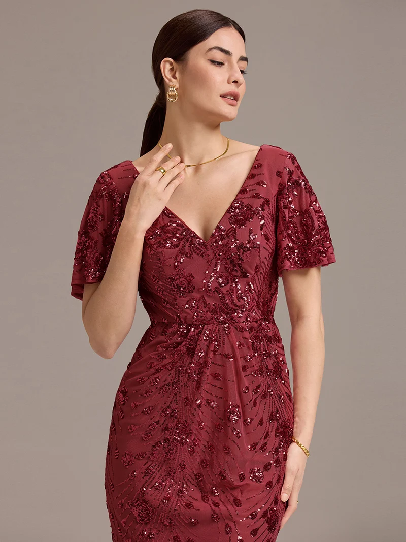 ever PALMER|Robe cérémonie femme mi-longue sirène formelle brodée à paillettes