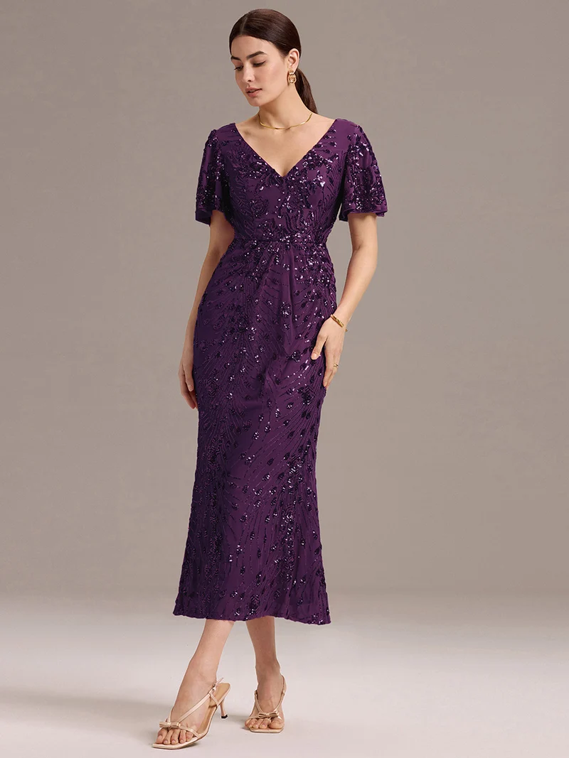ever PALMER|Robe cérémonie femme mi-longue sirène formelle brodée à paillettes