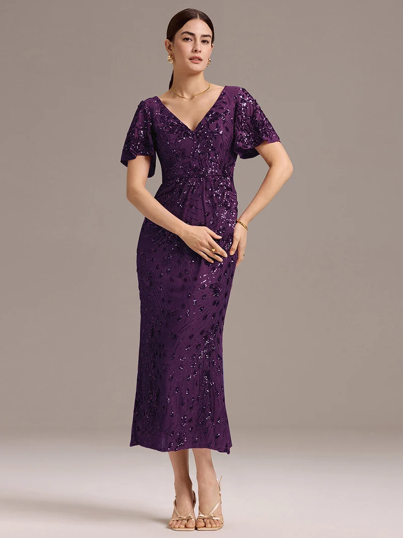 ever PALMER|Robe cérémonie femme mi-longue sirène formelle brodée à paillettes