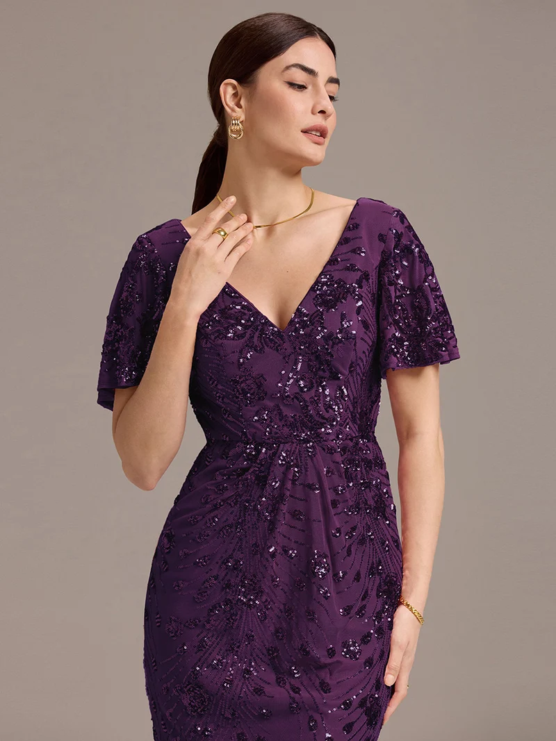 ever PALMER|Robe cérémonie femme mi-longue sirène formelle brodée à paillettes