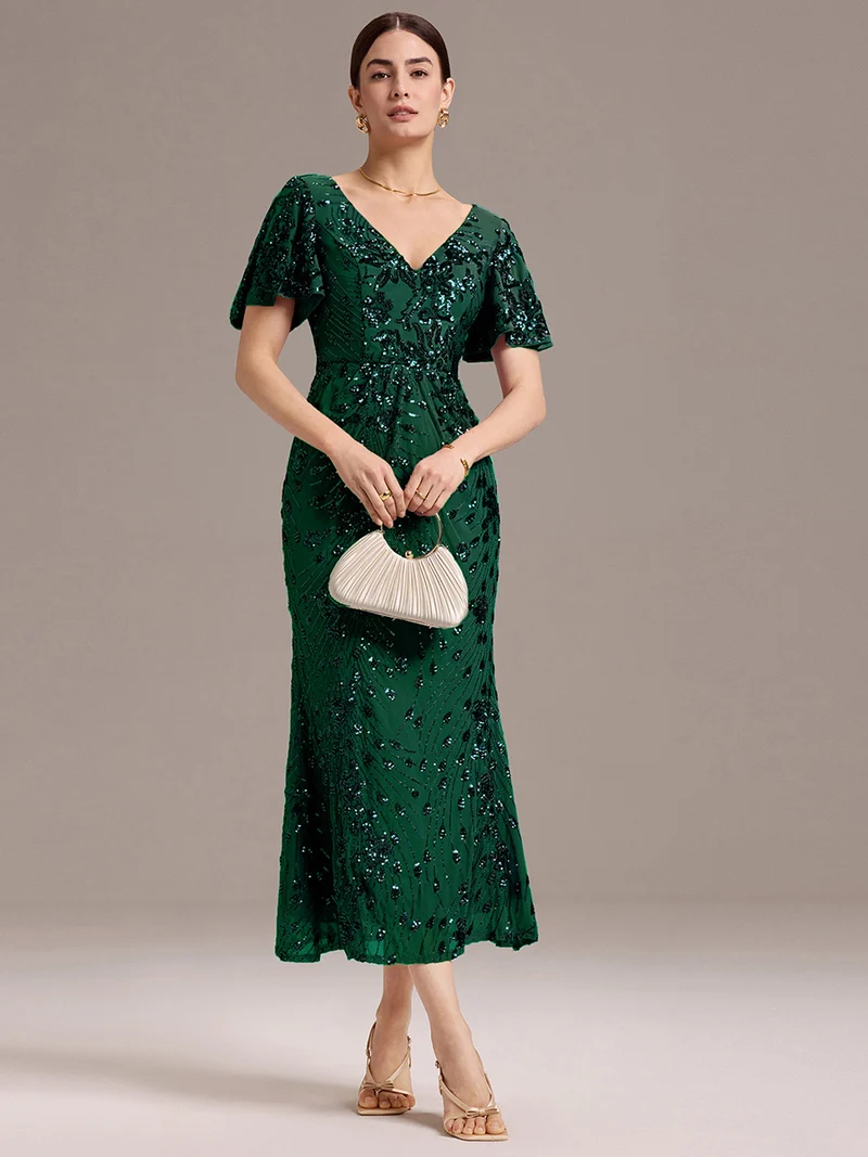 ever PALMER|Robe cérémonie femme mi-longue sirène formelle brodée à paillettes